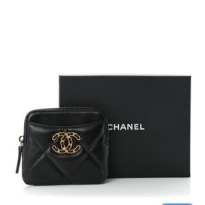 Chanel Lambskin Quilted Chanel 19 Zip Card
Holder Wallet Black